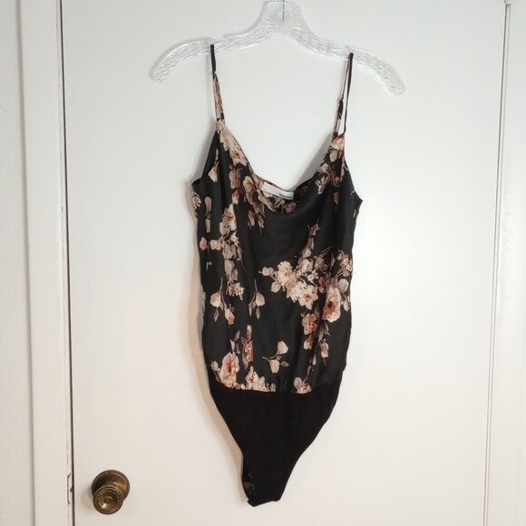 Heatherly Black Floral Valentina Spaghetti Strap Cowl Neck Bodyshirt - Picture 1 of 11